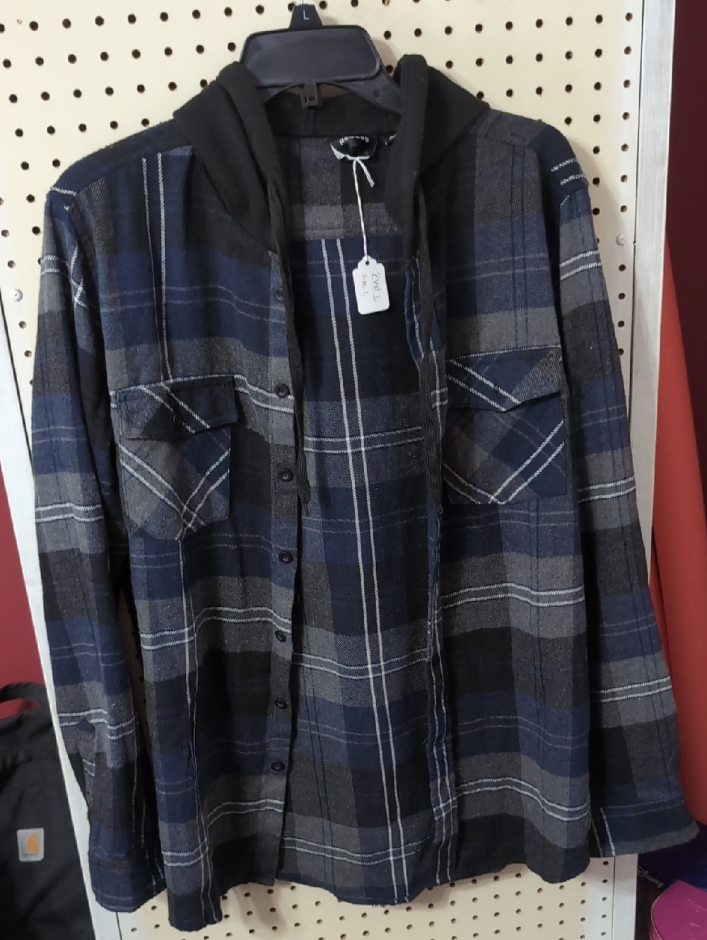 Blue and Gray Plaid Hooded Flannel Shirt/Jacket